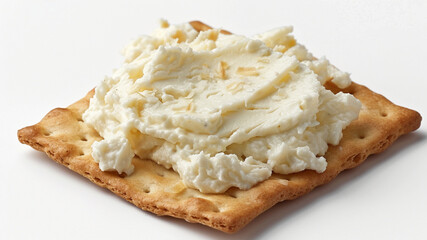 cream cheese spread on a cracker, white background, photography