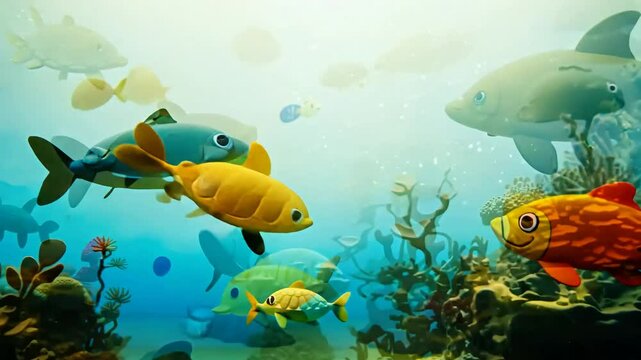 水槽の中を泳ぐカラフルな魚たち