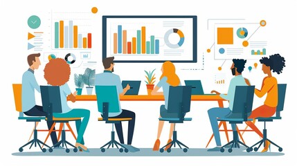 Efficient teamwork processes, flat design, front view, performance theme, animation, Complementary Color Scheme