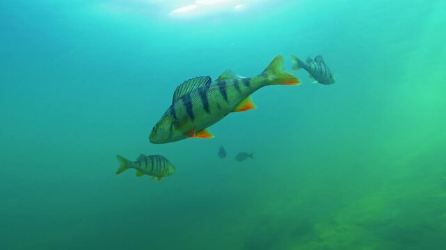 Big perch fish swimming underwater