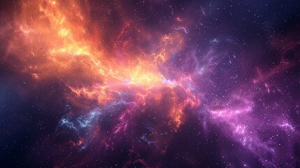 Obraz premium Abstract Cosmic and Solar Image in Deep Blue to Vivid Yellow with Bright Color Bursts, Shimmering Stars, and Luminous Nebulae, Creating a Dreamlike Cinematic Effect
