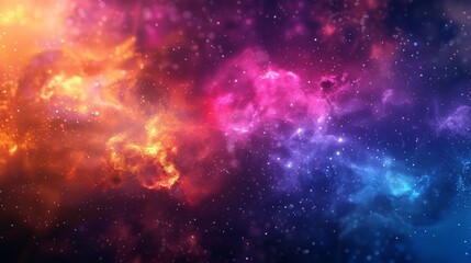 Naklejka premium Abstract Cosmic and Solar Image in Deep Blue to Vivid Yellow with Bright Color Bursts, Shimmering Stars, and Luminous Nebulae, Creating a Dreamlike Cinematic Effect