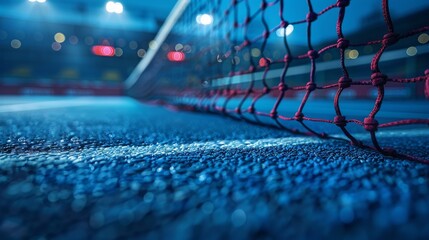Close-Up View of Tennis Court in Stadium Arena with Copy Space for Professional Sports Competitions, Perfect for Sport Lifestyle Background and Mockup Banners