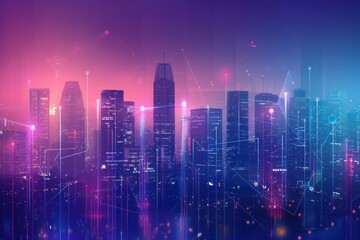 Fototapeta premium Smart city and abstract digital connect with gradient line, data connection technology concept