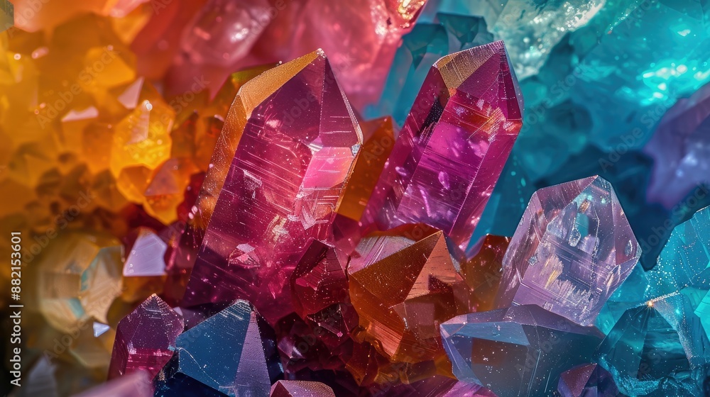 Poster assorted crystals in colorful macro photo display