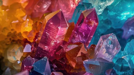 Assorted crystals in colorful macro photo display