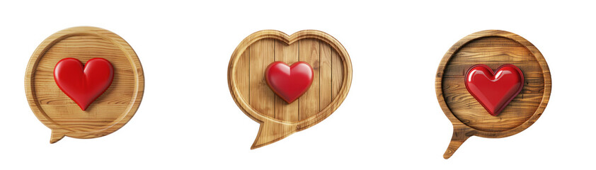 Wooden Chat Bubble with Red Heart Icon