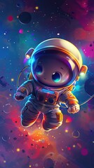 Cute Astronaut in a Colorful Cosmic Landscape