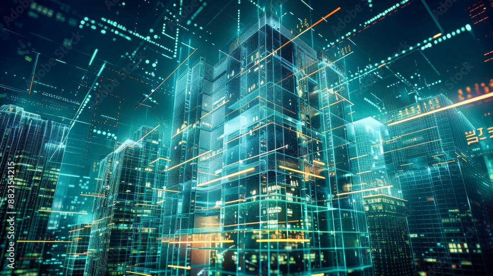 Poster generic wireframe modern 3d architecture hologram simulation