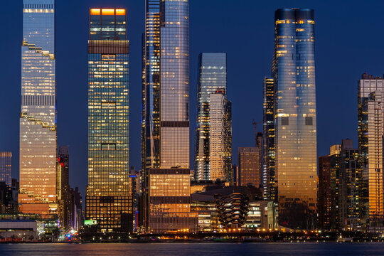 Midtown Manhattan and Hudson Yards skyscrapers panorama at dusk, New York. High quality photo