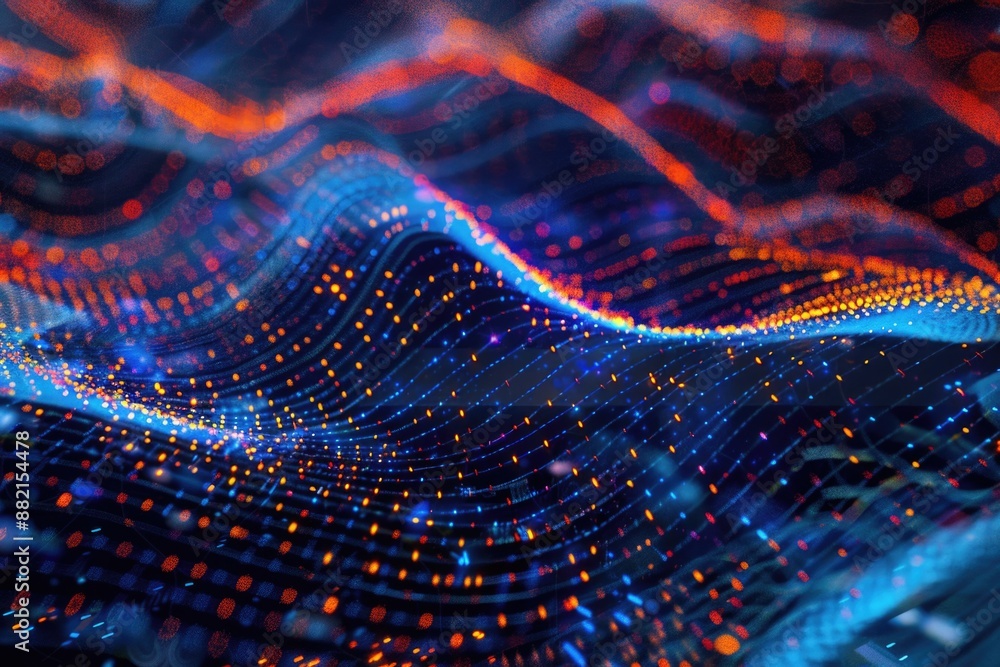 Poster A close-up shot of a computer screen displaying vibrant colors and lights, suitable for use in tech-related contexts or as a decorative element