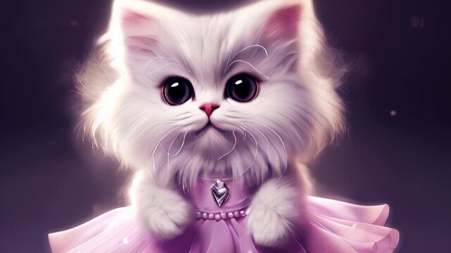 White persian cat in pink dress