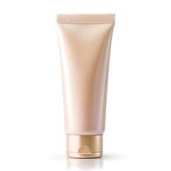 A cosmetic tube with a golden cap on a white backdrop