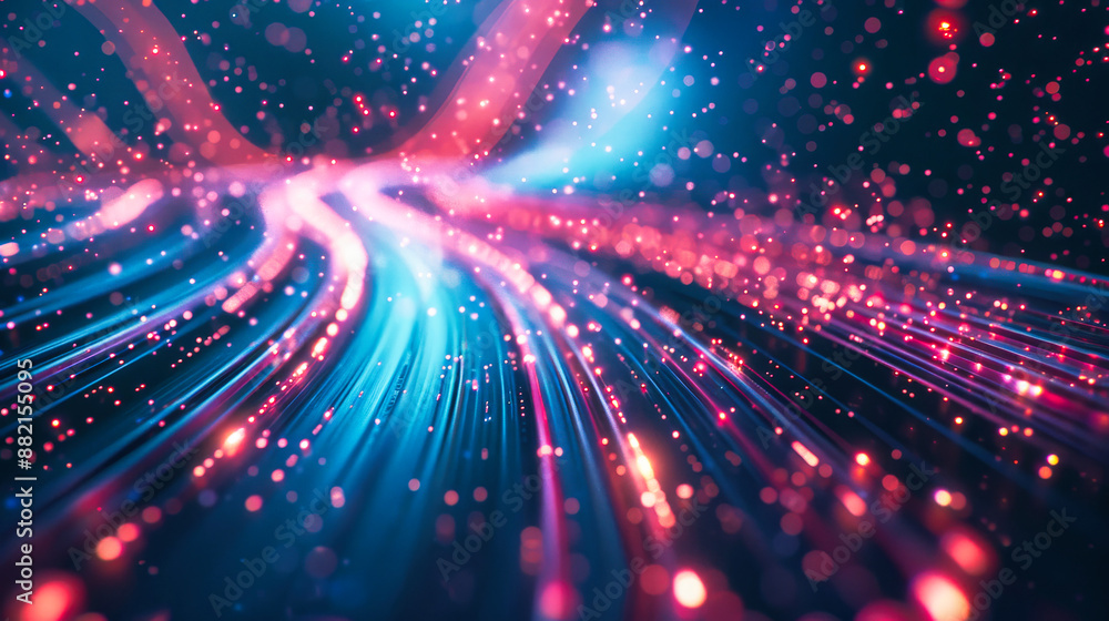 Poster digital background featuring an abstract, digital space with glowing lights and futuristic elements