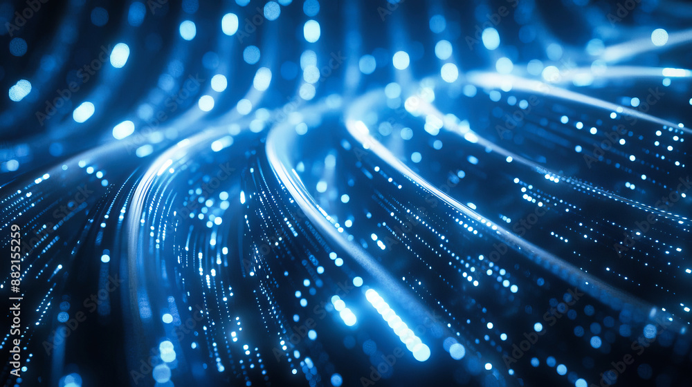 Aufkleber abstract digital data stream with glowing lines on dark blue background