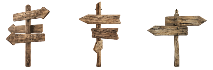 Wooden Directional Signpost on Transparent Background