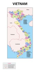 Image of Vietnam Map. State and union territories of Vietnam with neighbouring countries. Political map of Vietnam with capital and important cities in Detailed. printed on Printed Glass Splashbacks