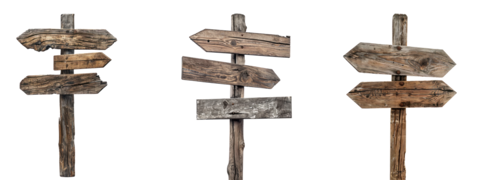 Wooden Arrow Signpost on Transparent Background