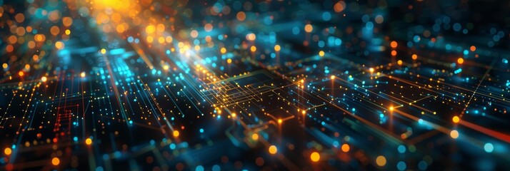 Obraz premium Extra wide digital backgrounds for technology, AI, data, audio, graphics and more