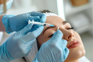 Young woman having a treatments botox injection. Beauty, rejuvenation skin and anti aging concept