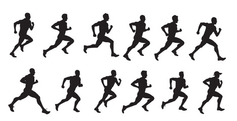 runner vector silhouettes on the white background 