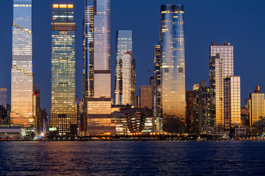 Midtown Manhattan and Hudson Yards skyscrapers panorama at dusk, New York. High quality photo