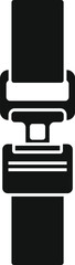 Simple black and white icon of a safety belt buckle fastened, emphasizing the importance of safety during travel