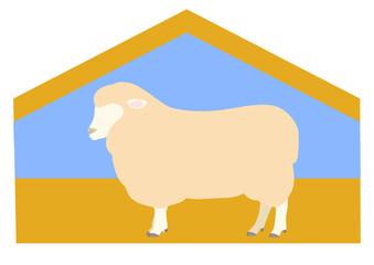 Cartoon-style illustration of a sheepfold seen from the side