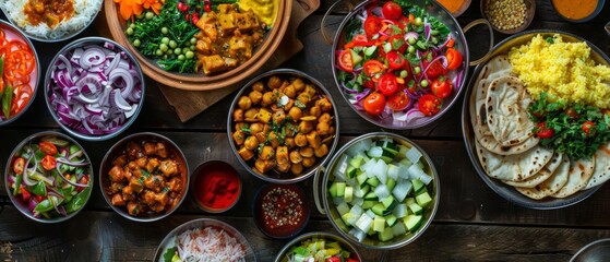 Fototapeta premium Raw food enthusiasts will enjoy the fresh ingredients in Indian salads and raitas