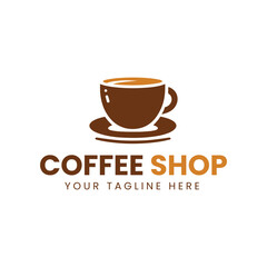 Minimalist Brown and Orange Coffee Cup Logo with Saucer on White Background