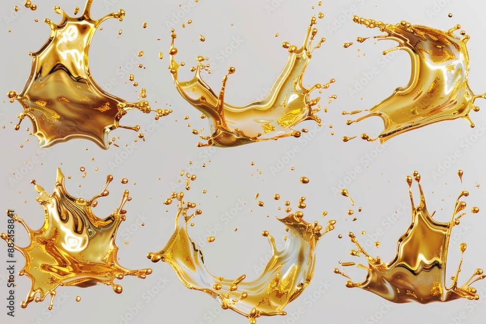 Aufkleber A close-up shot of multiple layers of golden liquid splashing on top of each other, creating a mesmerizing visual effect
