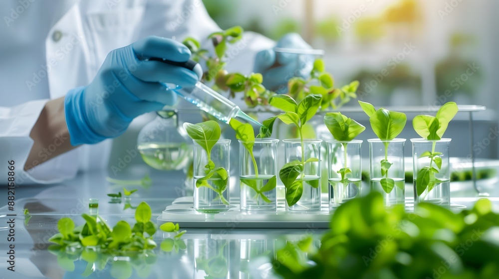 Poster scientists studying chlorophyll conductive properties in laboratory setup