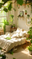 Cozy Bedroom Oasis Featuring Chlorophyll-Themed Decor for Restful Sleep