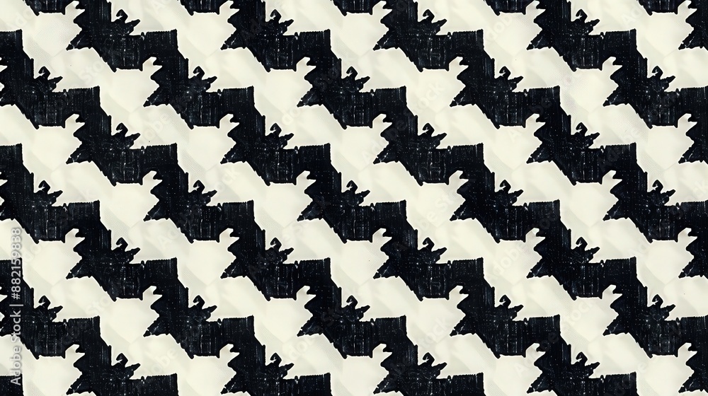 Poster a bold, black-and-white houndstooth pattern with sharp, angular shapes. the high contrast between th