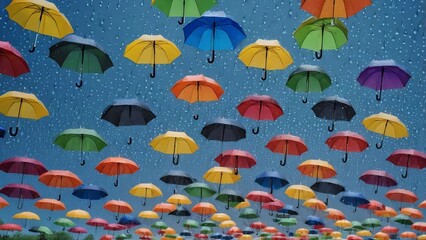 Obraz premium colorful umbrellas in the rain, Umbrella picture in clear sky picture. High definition clear