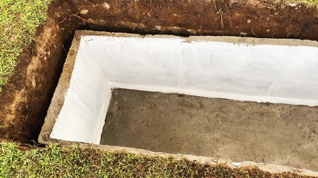 empty grave ready for burial. Cemetery