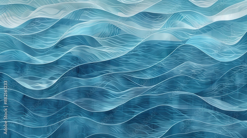 Poster a calming wave pattern with gentle, undulating lines in shades of blue. the design evokes the soothi