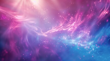 Fototapeta premium Spiritual divine light, calming and peaceful atmosphere with neon blue and pink/purple colors. Horizontal abstract wallpaper background illustration