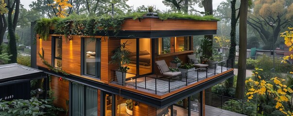 Tiny house with a rooftop garden.