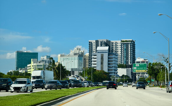Miami, Florida, USA - Dadeland skyline as seen from Pinecrest Parkway