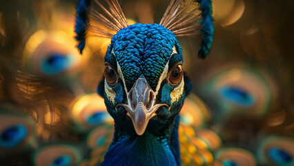 Blue peacock in the wild. Beautiful extreme close-up. Sri Lanka. © Antonov
