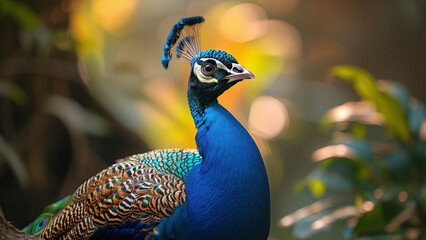 Fototapeta premium Blue peacock in the wild. Beautiful extreme close-up. Sri Lanka.