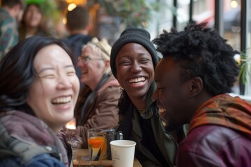 Obraz premium Joyful Multi-Ethnic Friends Sharing a Laugh Outdoors