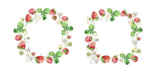Watercolor straberry wreath set