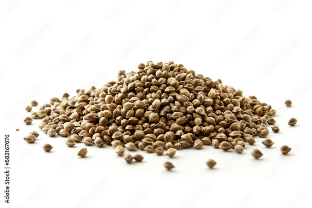 Poster a stack of various colored seeds placed on a clean, white background