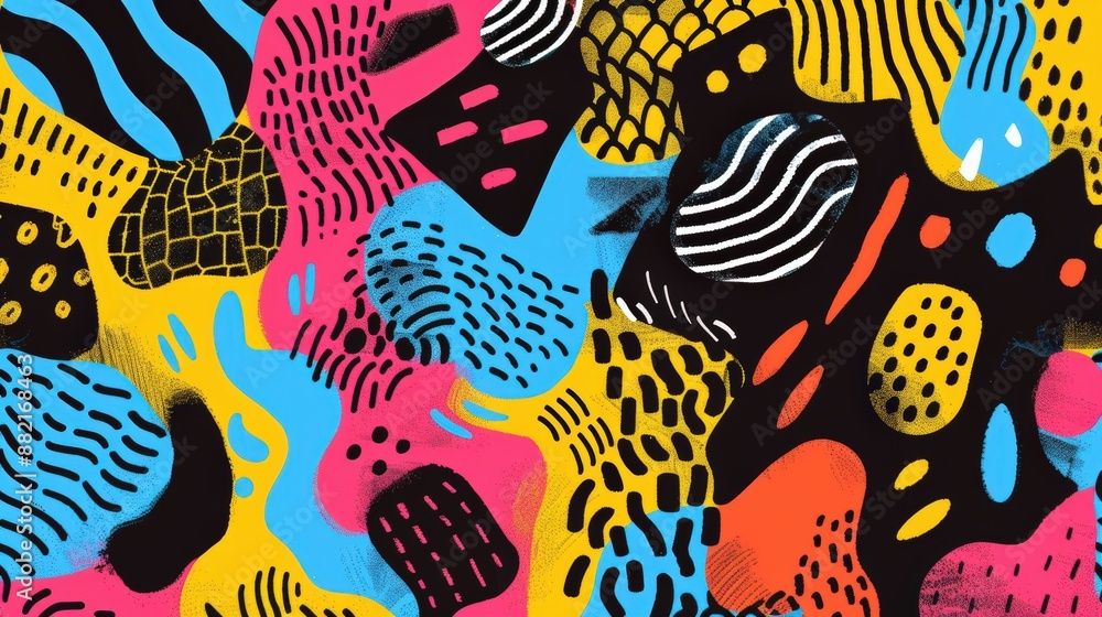 Poster a fun and quirky pattern with abstract shapes and squiggles in bright, neon colors. the playful desi