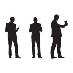 Set of presenting businessman with tablet in hand silhouette white background
