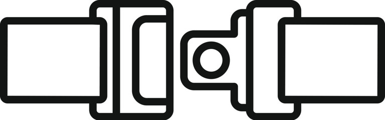 Simple line art icon of an open car seat belt buckle is ready to keep someone safe on their journey