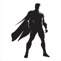 Super hero black silhouette white background
