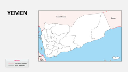 Fototapeta premium Yemen Map. Political map of Yemen with State border in outline. Political map of Yemen with outline and neighbouring countries.